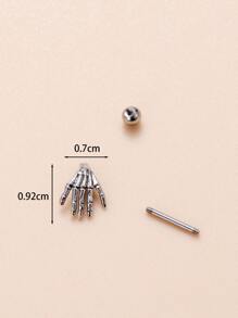 1個時尚個性化復古不鏽鋼顆粒鑲嵌蝙蝠和頭骨耳鬢穿刺耳釘 - 銀色 - 查看 5