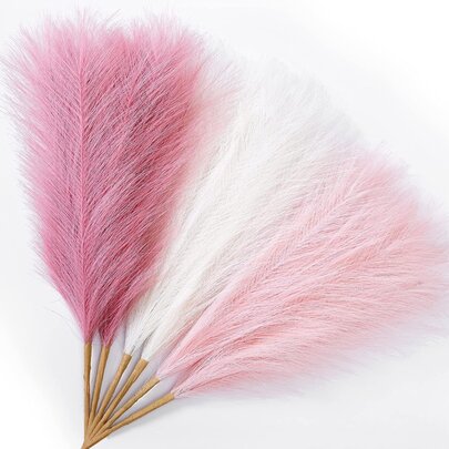 9pcs/18pcs Artificial Pampas Grass, Valentine's Day Decoration, 55cm/21.65in Pink, White, Beige Artificial Reeds, Fluffy Artificial Fake Boho Decor For Halloween, Christmas, Pink Artificial Furry Pampas Grass Stems For Vase Filler, Farmhouse, Home, Wedding Decoration (Pink, White, Beige) Gifts Birthday Graduation,Fall Decor,Autumn