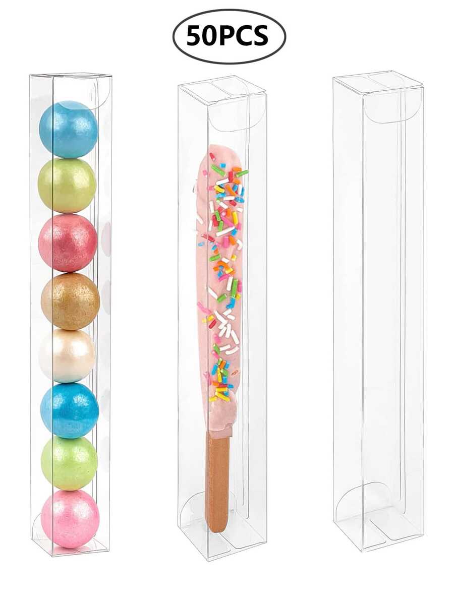 50 PCS Clear Pretzel Rod Boxes Individual Packaing 1x1x8 Inches, Clear