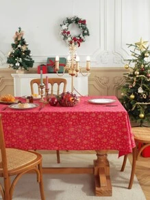 1片風鈴紅色聖誕桌布,廚房、餐廳桌面套布,適合節慶聚會、生日、感恩節和聖誕節裝飾 - 紅色 - 查看 9