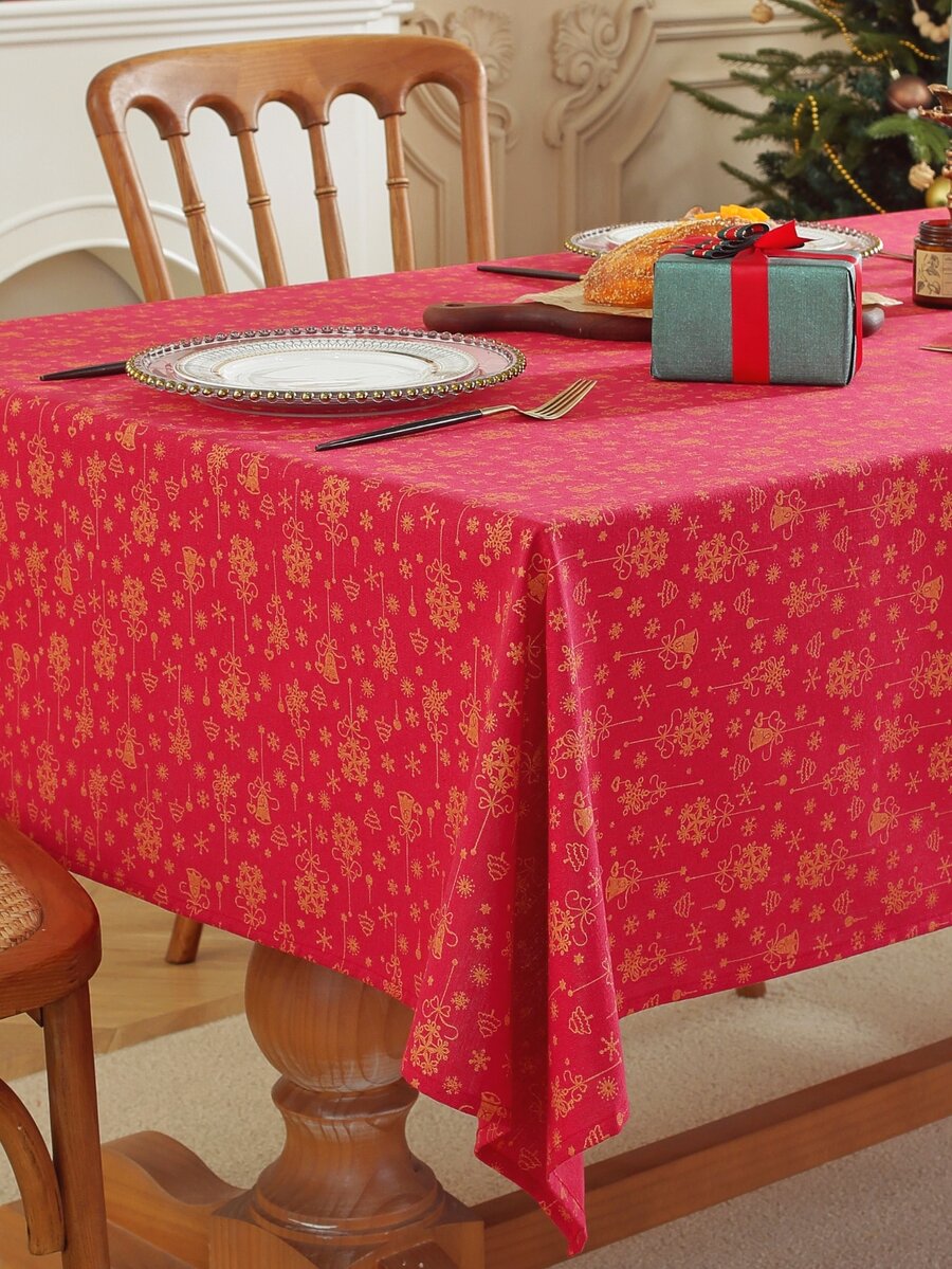 1片風鈴紅色聖誕桌布,廚房、餐廳桌面套布,適合節慶聚會、生日、感恩節和聖誕節裝飾 - 紅色 - 查看 1