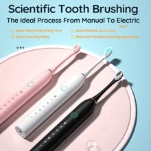 6 Modes Multi-Functional Sonic Electric Toothbrush, 8/4 Heads Kit, Equipped With 2 Minutes Smart Timer And 30S Area Switch Reminder, Waterproof Usb Rechargeable Oral Cleaner Set For Family Or Travel Use - Black - View 3