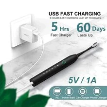 6 Modes Multi-Functional Sonic Electric Toothbrush, 8/4 Heads Kit, Equipped With 2 Minutes Smart Timer And 30S Area Switch Reminder, Waterproof Usb Rechargeable Oral Cleaner Set For Family Or Travel Use - Black - View 10
