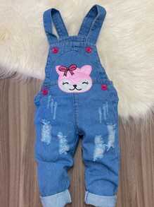 Jardineira calça longa Jeans Macacão Infantil Menina