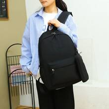 2入組多功能時尚學生背包,防水尼龍材質 - 黑色 - 查看 7