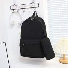 2入組多功能時尚學生背包,防水尼龍材質 - 黑色 - 查看 1
