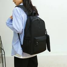 2入組多功能時尚學生背包,防水尼龍材質 - 黑色 - 查看 3