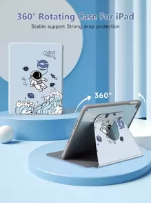 太空人保护壳适用于 iPad Air4/5 10.9 英寸，TPU 防震框架保护套，内置笔架 - 藍色360°旋轉 - 查看 3