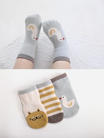 5 par flerfärgade tecknade halkskyddade babystrumpor, småbarnsstrumpor för pojkar och flickor