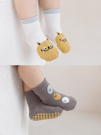 5 par flerfärgade tecknade halkskyddade babystrumpor, småbarnsstrumpor för pojkar och flickor