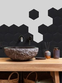Black Large Hexagonal Matte Finish Self-Adhesive Kitchen Wall Tiles - Waterproof, Renovation Stickers Peel Wall Panels, Wall Paper, Wallpapers, Spring Decoration Items Refresh Your Home, Rama Decoration Stickers Gifts Birthday Graduation - Black - View 9