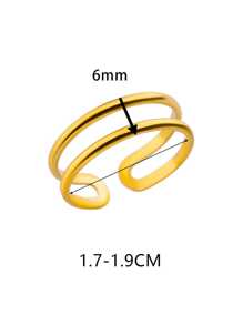 1pc Fashionable & Versatile European And American Style Stainless Steel Double-layer Open Ring, Suitable For Men And Women For Daily Wear - Yellow Gold - View 3