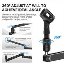 升級版ulanzi Ls26低調麥克風支架,帶有電纜通道桌面夾具,可360度旋轉,可摺疊,適用於直播錄音等 - 黑色 - 查看 4