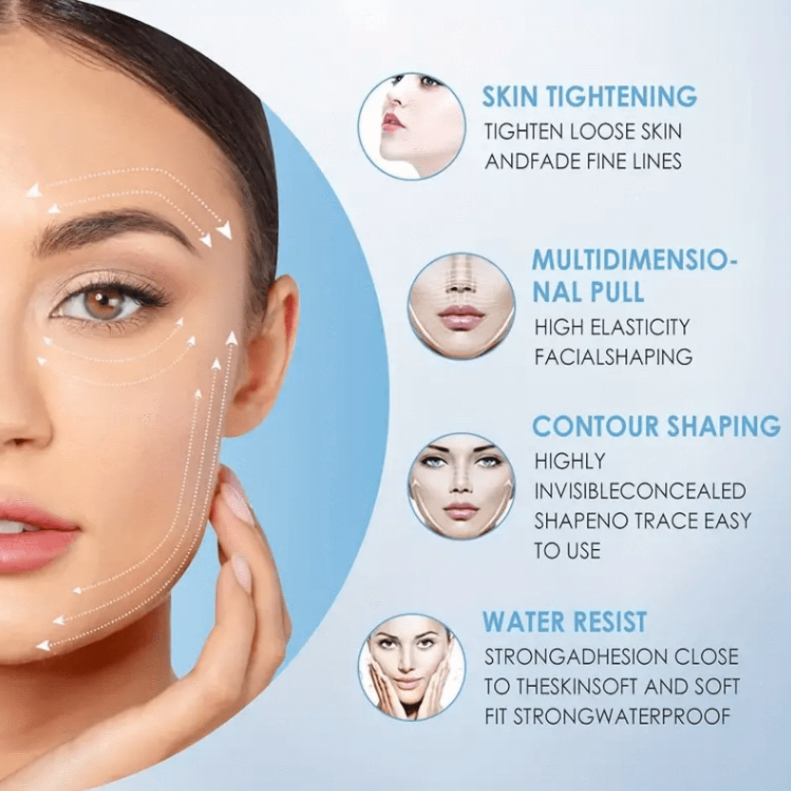 Waterproof Face Lift Tape Instantly Lift Saggy Skin and Tighten Jowls and Double Chin