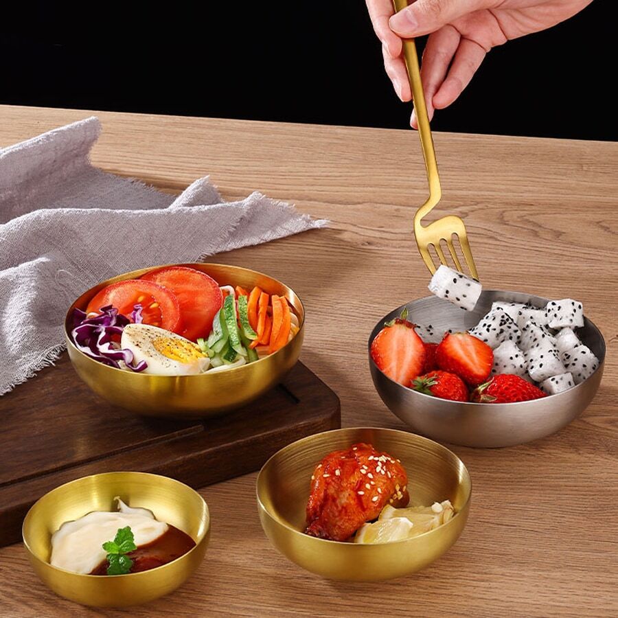 304不銹鋼韓式泡菜碗、盤子、飯碗、湯碗、商用多功能醬盤 - 金色 - 查看 1
