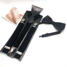 1 套男士黑色休闲领结和吊带套装，带夹式领结和裤子背带，万圣节外出装婚礼派对和礼物万圣节配饰，万圣节服装适合秋冬季秋冬配饰万圣节服装，适合青少年、青年、男士、休闲、户外、运动、度假、毕业礼物、生日、日常穿着 - 黑色 - 查看 4