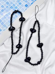 1 Pieza Colgante De Decoración De Teléfono Celular Con Diseño De Corazón Y Cuenta, Negro - Negro - Ver 5