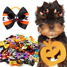 5/8/10/12pcs Happy Dog Halloween Bat Skull Scalp Stretching Hair Rope, Dog Accessories Cat And Dog Universal Pet Headwear, Suitable For Daily Halloween Wear, Style Random Shipping