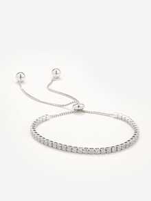 1 件 925 纯银镀白金方晶锆石经典网球链手链，适合女士女孩 | 可调节滑块