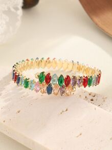 1pc Fashionable Cubic Zirconia & Colored Glass Bangle Suitable For Women To Wear In Various Occasions - Yellow Gold - View 7