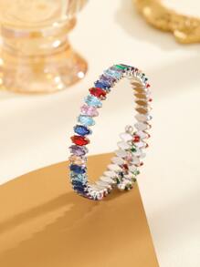 1pc Fashionable Cubic Zirconia & Colored Glass Bangle Suitable For Women To Wear In Various Occasions - Yellow Gold - View 1