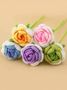 1pc Handmade Knitted Product Rose Shaped Diy Simulated Flower Woolen Thread Craft Decor Gift - Red - View 4