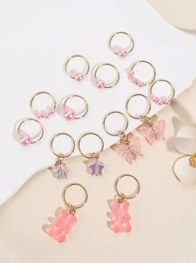 14pcs/pack Pink Pearl Star Bear & Butterfly Hair Ties
