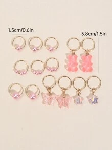 14pcs/pack Pink Pearl Star Bear & Butterfly Hair Ties