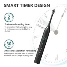 6 Modes Multi-Functional Sonic Electric Toothbrush, 8/4 Heads Kit, Equipped With 2 Minutes Smart Timer And 30S Area Switch Reminder, Waterproof Usb Rechargeable Oral Cleaner Set For Family Or Travel Use - Black - View 7