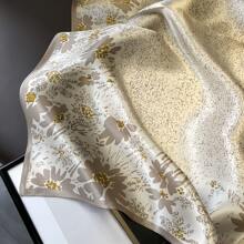 1 件女士 70 厘米缎面围巾，仿丝绸表面，适合颈部、头部、头发装饰，卡其色，带有小碎花图案，非常适合度假和日常穿着，优雅的头巾、发带、头带非常适合装扮您的外观