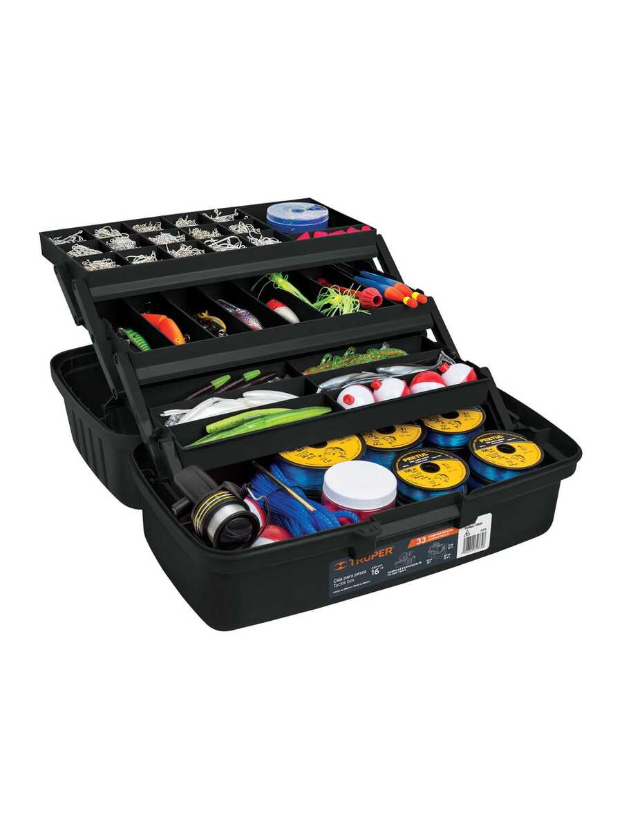 Caja para pesca con base de 41cm, con 3 bandejas deslizables - Negro - Ver 1
