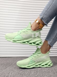 女性透氣針織中空跑步和休閒鞋 - 薄荷綠 - 查看 2