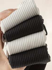 6pairs Solid Color Striped Crew Socks, Suitable For Sports And Daily Wear - Multicolor - View 2