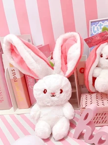 18cm Pink Hide-and-seek Bunny Plush Toy With Easter Carrot & Strawberry Design, Cute Rabbit Stuffed Animal In Carrot Pouch, Zipper Bunny For Home Decor, Easter Bunny Gift - Pink - View 4