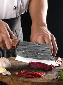 1 pieza Cuchillo de cocina pequeño forjado afilado- Machete perfecto para cortar carne en oferta - Marrón - Ver 4