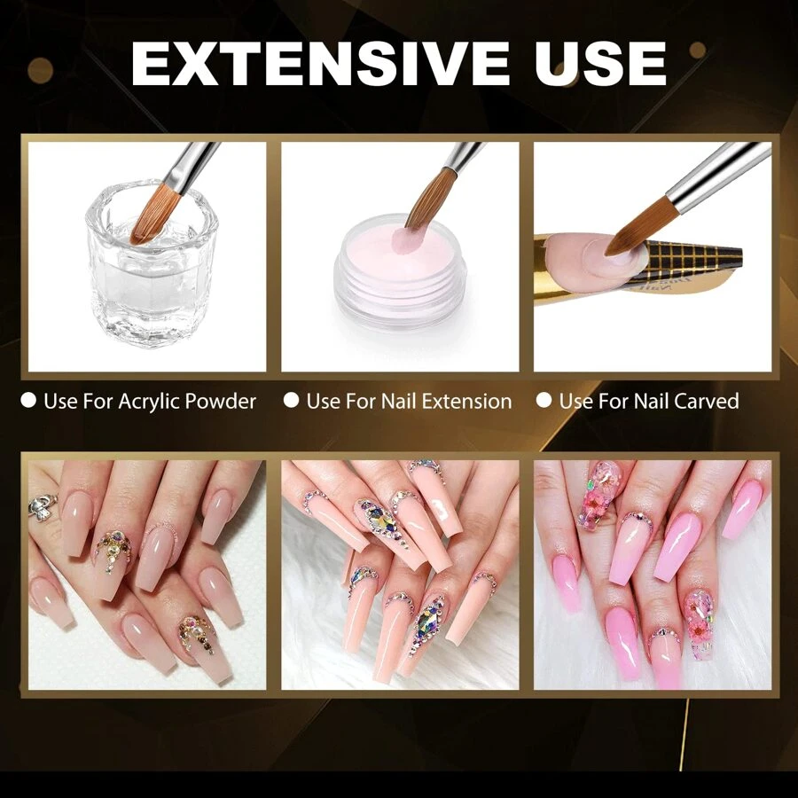 1/2pcs Kolinsky Acrylic Nail Brush For Acrylic Application Pincel Para Acrilico Kolinsky For Nails Extension Carved Acrylic Powder With Liquid Glitter Handle Size 10 - Gold*2PCS - View 1