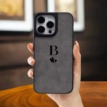 1pc Black Phone Case With Large Hole, Lens Frame And Deep Grey Velvet, For Iphone11/12/13/14