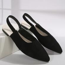 女士尖頭空心扁鞋,配踝帶,適用於夏季 - 黑色 - 查看 4