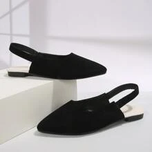 女士尖頭空心扁鞋,配踝帶,適用於夏季 - 黑色 - 查看 5