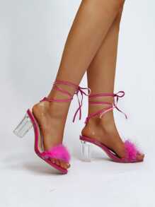 European And American Style Women's Crystal Chunky Heel Roman Sandals With Thin Straps