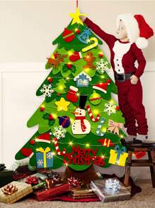 1pc Diy Felt Christmas Tree With Led Light, Christmas Home Decoration, Gifts, Snowman, New Year Birthday Christmas Decorations Room Decor Winter Christmas Decorations Home Christmas Gifts Christmas Decor - Green - View 3