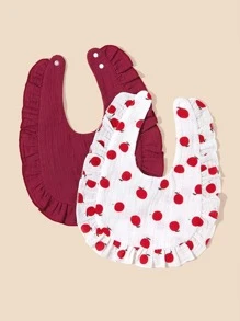 Bộ 2 yếm vải gạc cho bé, mềm mại, thoáng khí, viền ren hoa trang trí - Nhiều màu - Xem 2