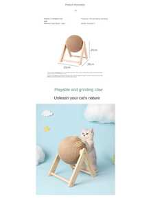 Cat Scratcher Toy With Ball, Wooden Cat Scratching Post, Durable Four Corners Column Cat Climbing Frame With Sisal Rope For Cats - Yellow - View 9