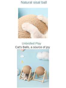 Cat Scratcher Toy With Ball, Wooden Cat Scratching Post, Durable Four Corners Column Cat Climbing Frame With Sisal Rope For Cats - Yellow - View 7