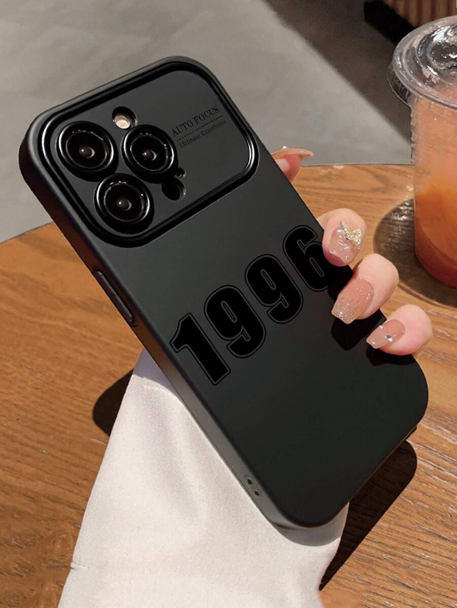 1pc Large Window Black Protective Soft Case Number 1996 Print Anti-Fall Phone Cover With Full Coverage, Fashionable And Simple, Compatible With Iphone 11/12/13/14/7/8/Se/7plus/8plus/X/Xs Max/Xr/11pro/12pro/13pro/14pro/11promax/12promax/13promax/14promax/14plus (Unisex)