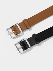 2pcs/3pcs Set White K Color Square Buckle Fashion Decorative Versatile Suitable For Daily Use PU Belt Set - Multicolor - View 3