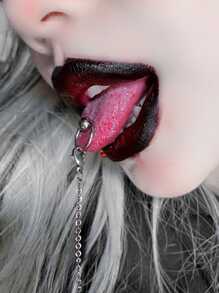 1pc Tongue Stud With Chain, Punk Style Body Piercing Jewelry - Silver - View 2