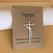 1入組時尚不銹鋼交叉&&字母細節吊墜項鍊合適的適用於女性日常穿著