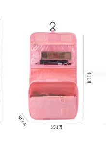 Foldable Hanging Travel Makeup Bag, 1pc Large Capacity Waterproof & Breathable Wet And Dry Separation Fashion Toiletry Bag with Divider Multifunctional Cosmetic Organizer Pouch Case Portable Cosmetics Brush Storage Clutch for Lipstick, Brush, Mobile Phone, Coin, for Home, Travel and School Use - Pink - View 5