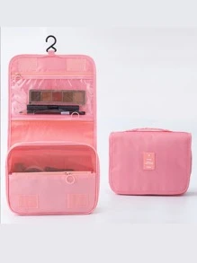 Foldable Hanging Travel Makeup Bag, 1pc Large Capacity Waterproof & Breathable Wet And Dry Separation Fashion Toiletry Bag with Divider Multifunctional Cosmetic Organizer Pouch Case Portable Cosmetics Brush Storage Clutch for Lipstick, Brush, Mobile Phone, Coin, for Home, Travel and School Use - Pink - View 2